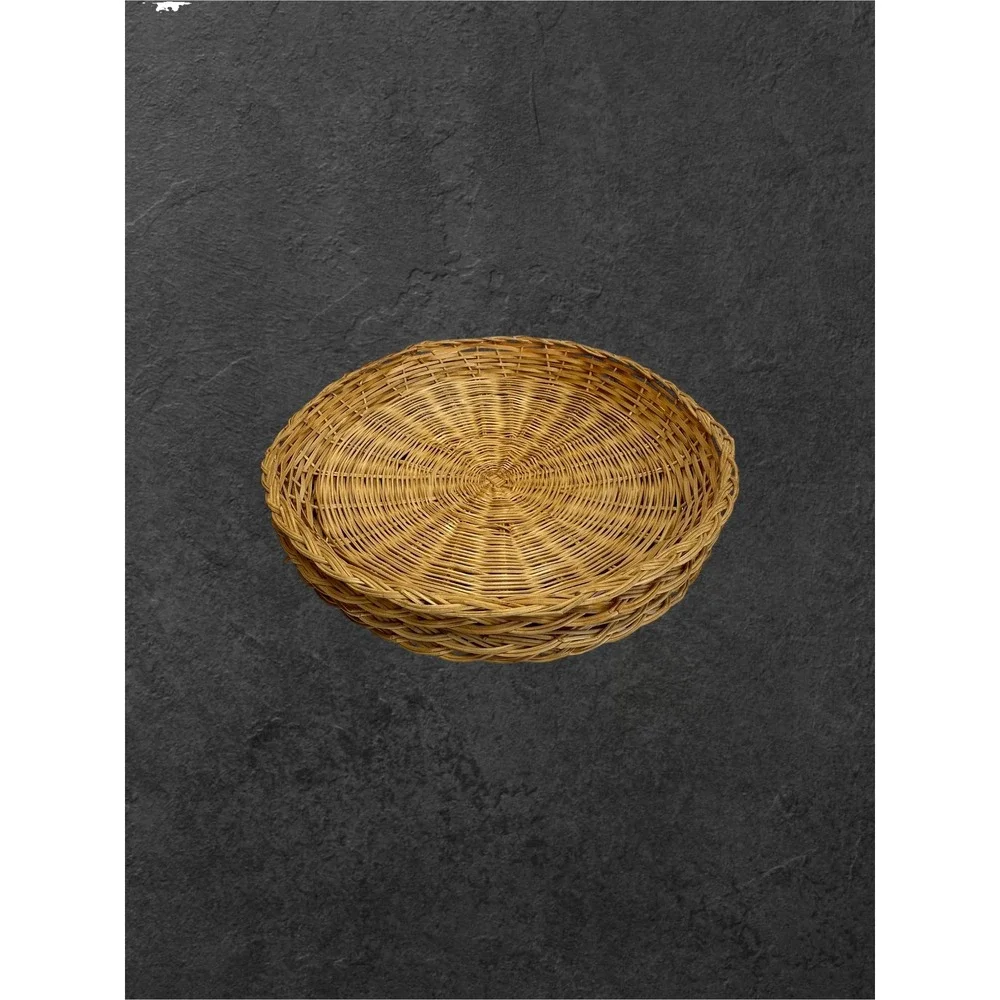 Vintage Wicker Paper Plate Holders Set of 4 Tan Woven Rattan Decor